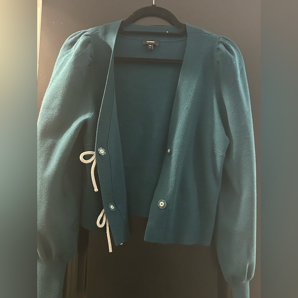 Teal Express Cardigan with Diamond Bow Snaps - Picture 2 of 4